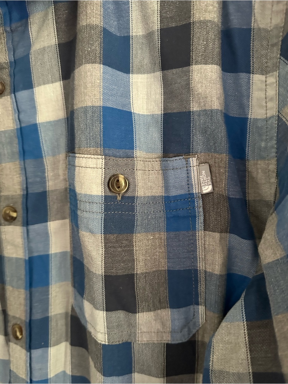 Size XXL The North Face Men’s Long Sleeve Plaid Button-Up Shirt Blue Grey - Picture 5 of 7